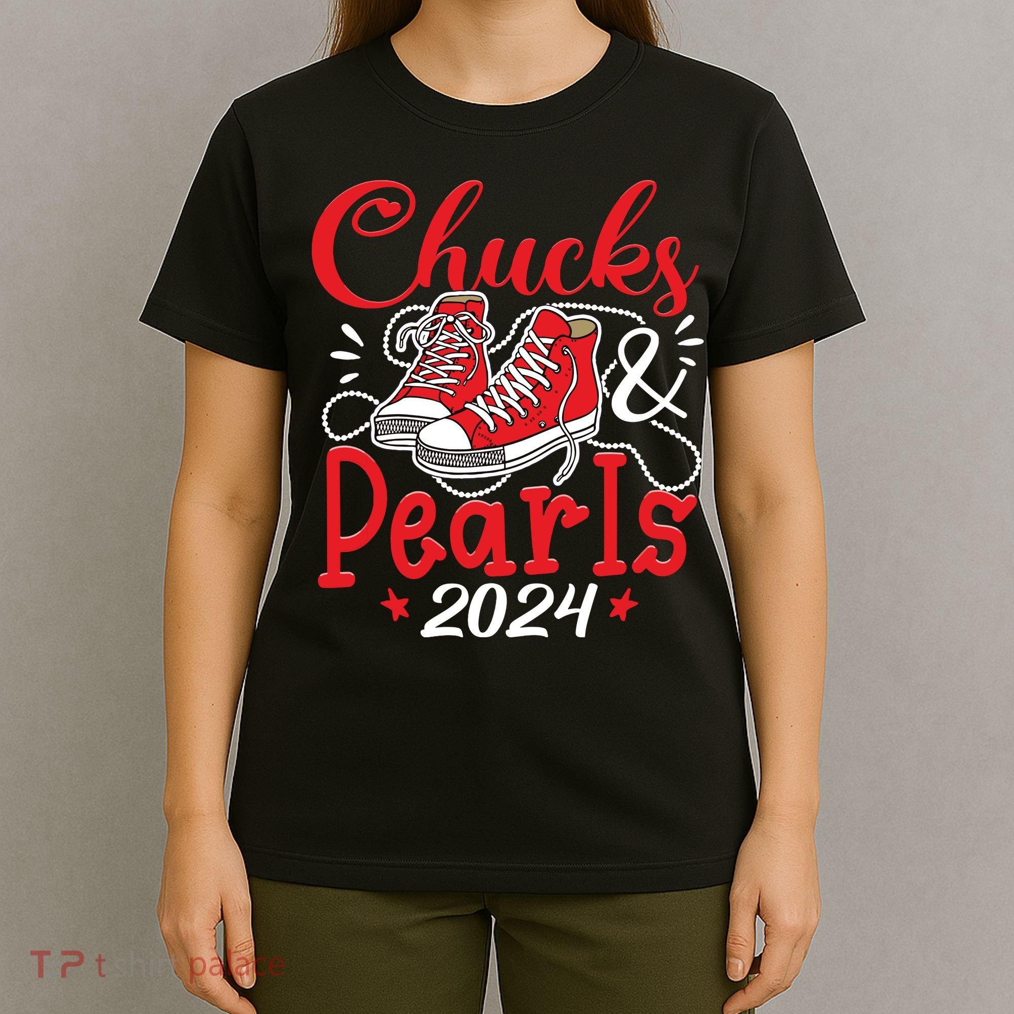 Chucks And Pearls Im With Her Kamala 2024 T-Shirt