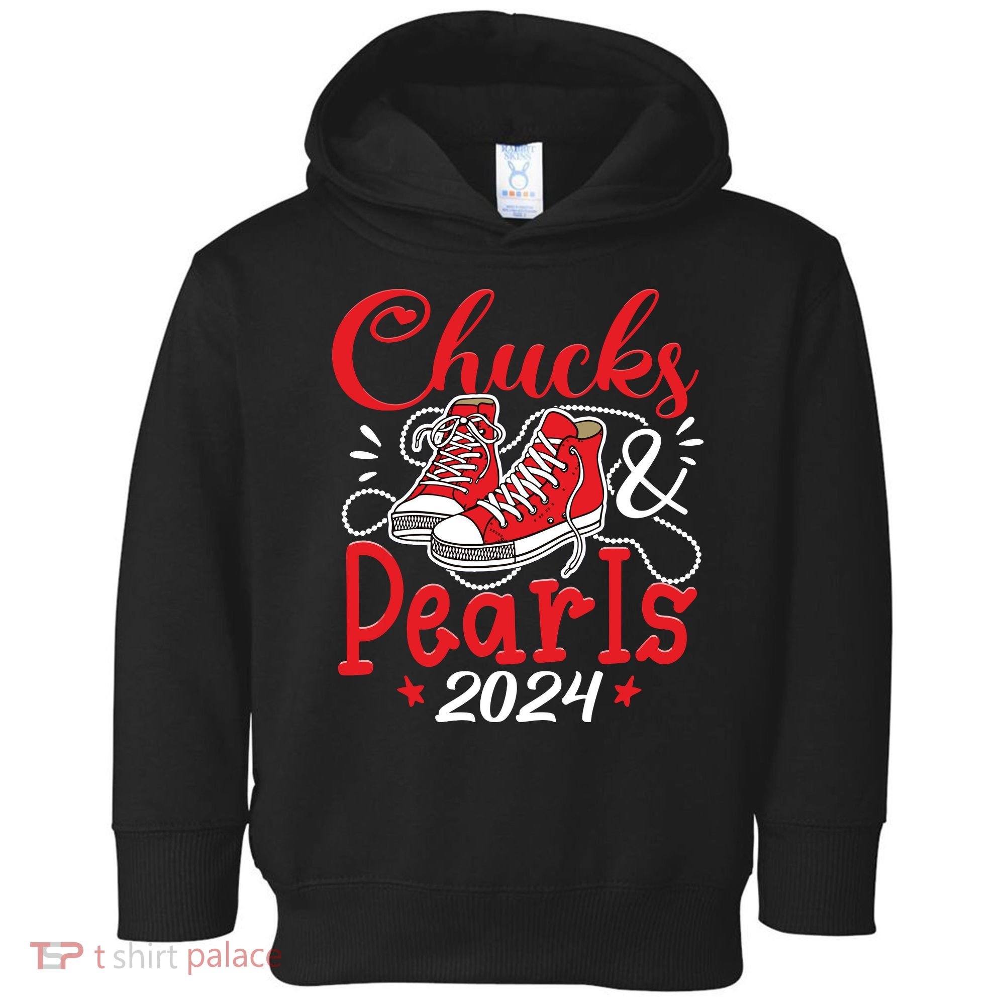 Chucks And Pearls Im With Her Kamala 2024 Toddler Hoodie
