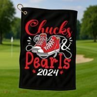 Chucks And Pearls Im With Her Kamala 2024 Golf Towel thumb 1