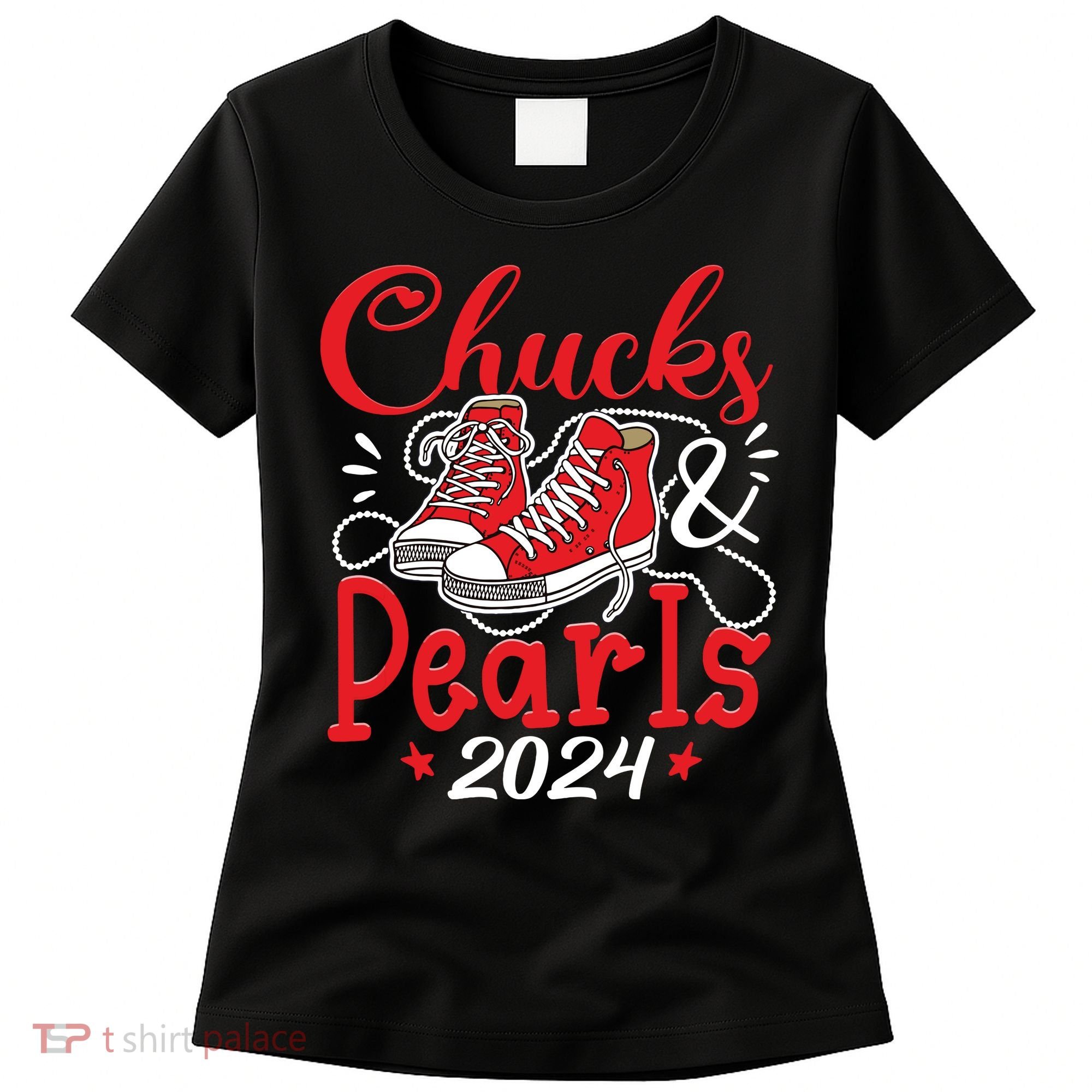 Chucks And Pearls Im With Her Kamala 2024 Women's T-Shirt