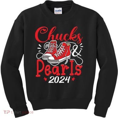 Chucks And Pearls Im With Her Kamala 2024 Kids Sweatshirt