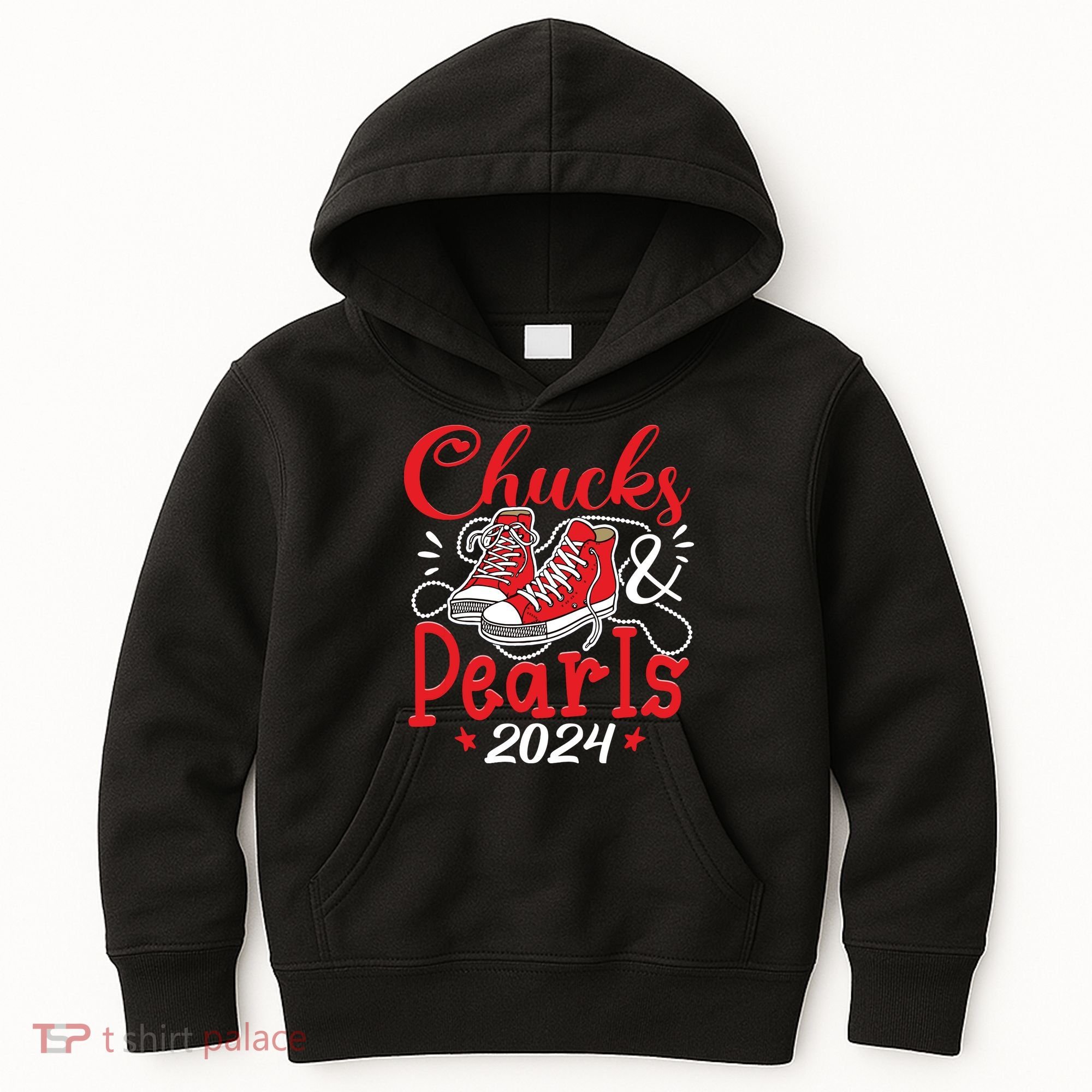 Chucks And Pearls Im With Her Kamala 2024 Kids Hoodie