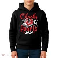 Chucks And Pearls Im With Her Kamala 2024 Kids Hoodie thumb 4