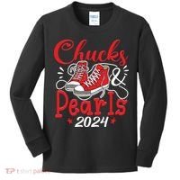 Chucks And Pearls Im With Her Kamala 2024 Kids Long Sleeve Shirt thumb 0