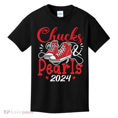 Chucks And Pearls Im With Her Kamala 2024 Kids T-Shirt