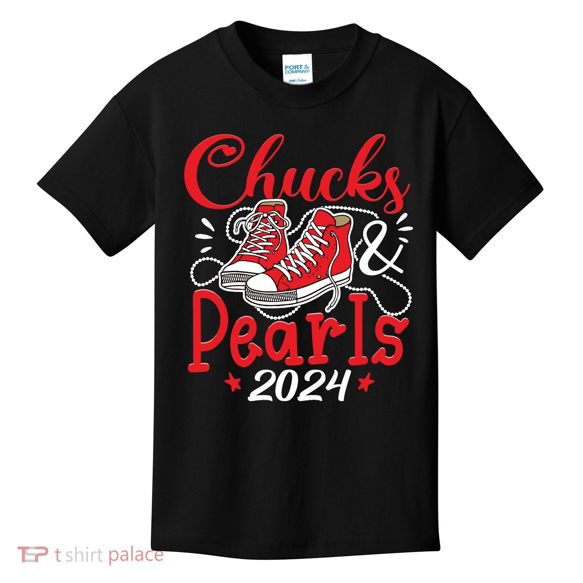 Chucks And Pearls Im With Her Kamala 2024 Kids T-Shirt