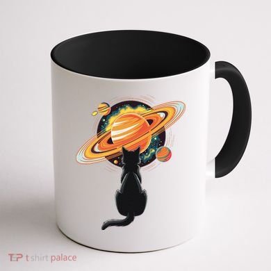 Cat And Planets Cosmic Universe Design Coffee Mug back