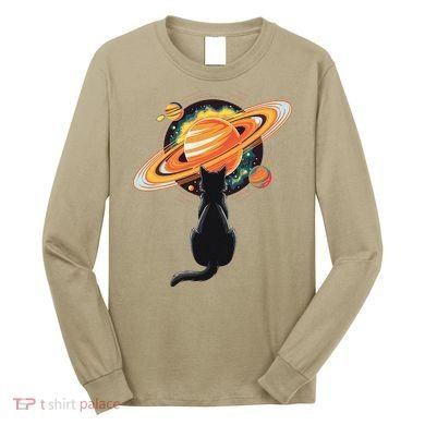 Cat And Planets Cosmic Universe Design Long Sleeve Shirt