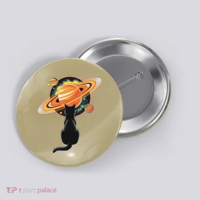 Cat And Planets Cosmic Universe Design Button