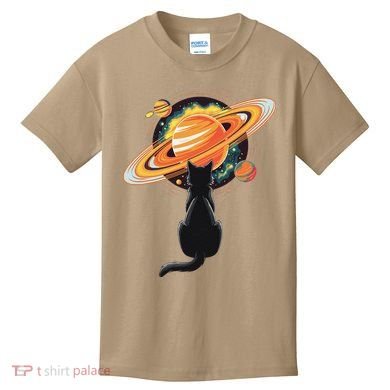 Cat And Planets Cosmic Universe Design Kids T-Shirt
