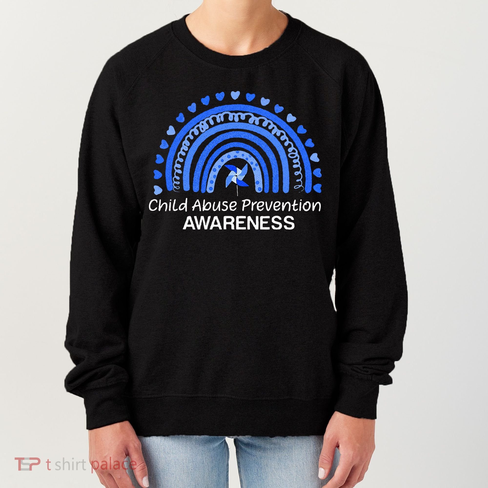 Child Abuse Prevention Awareness Blue Boho Rainbow Pinwheel Women's Sweatshirt