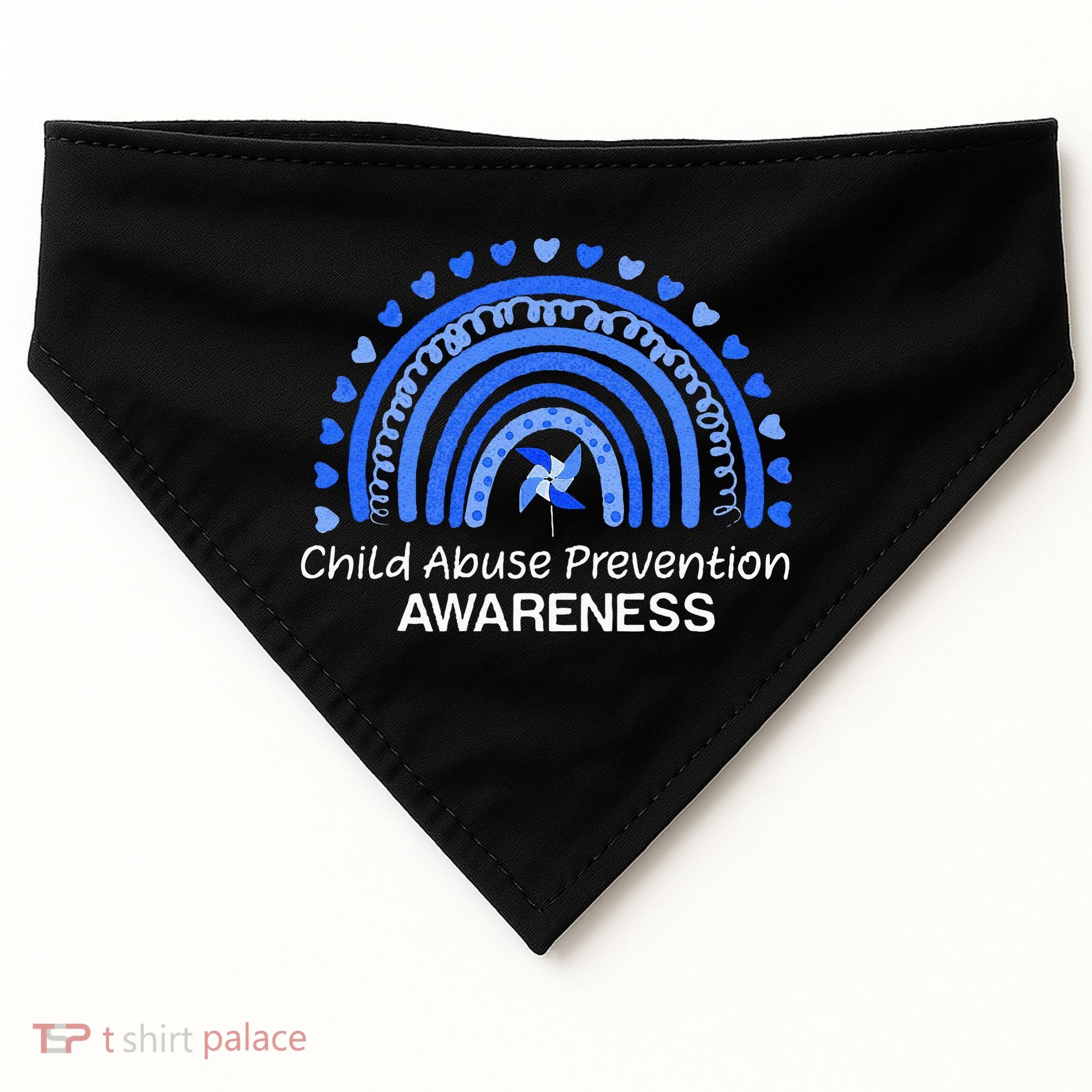 Child Abuse Prevention Awareness Blue Boho Rainbow Pinwheel USA-Made Doggie Bandana