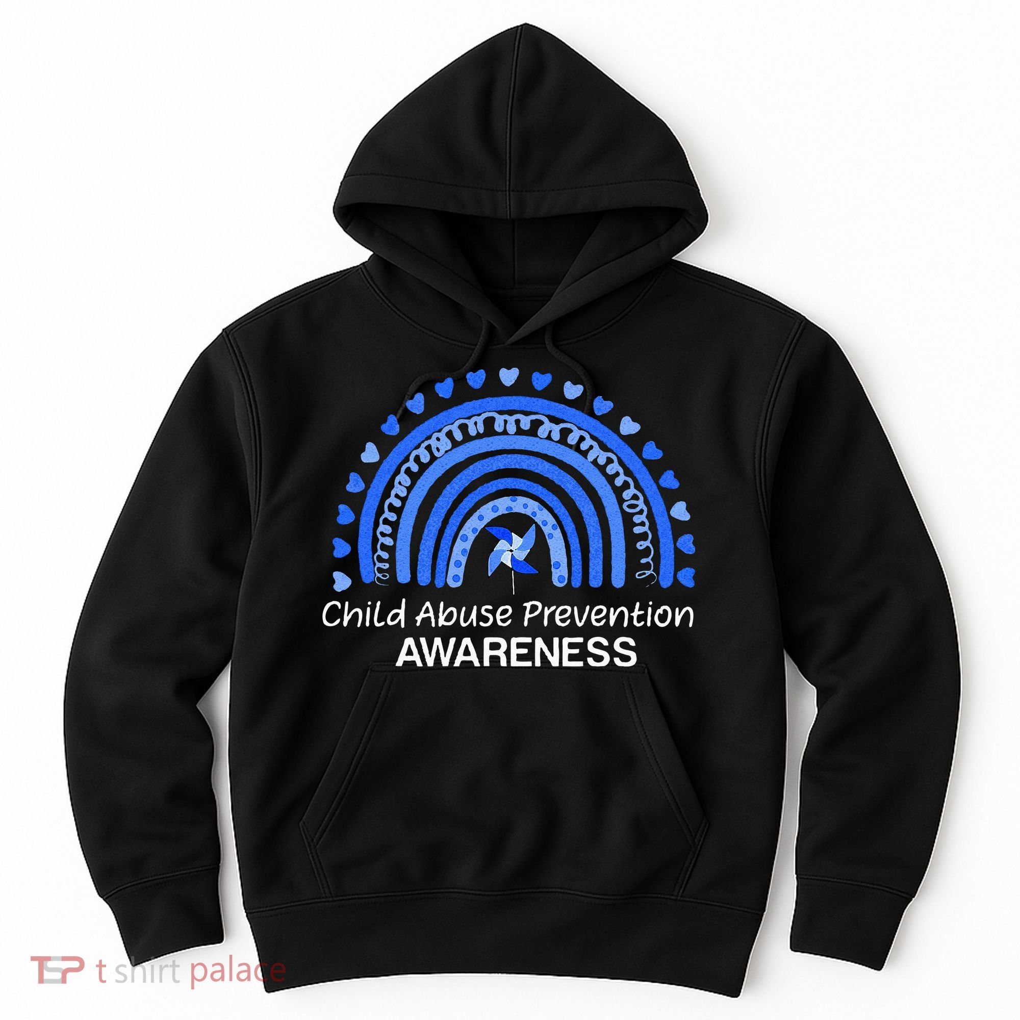 Child Abuse Prevention Awareness Blue Boho Rainbow Pinwheel Hoodie