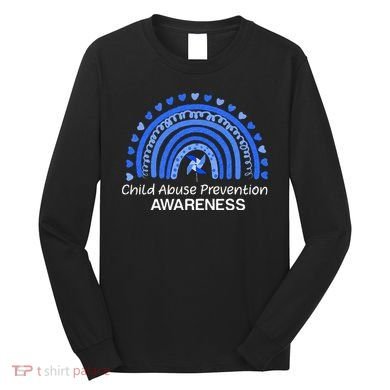 Child Abuse Prevention Awareness Blue Boho Rainbow Pinwheel Long Sleeve Shirt