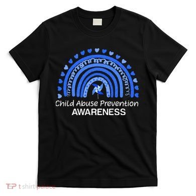 Child Abuse Prevention Awareness Blue Boho Rainbow Pinwheel T-Shirt