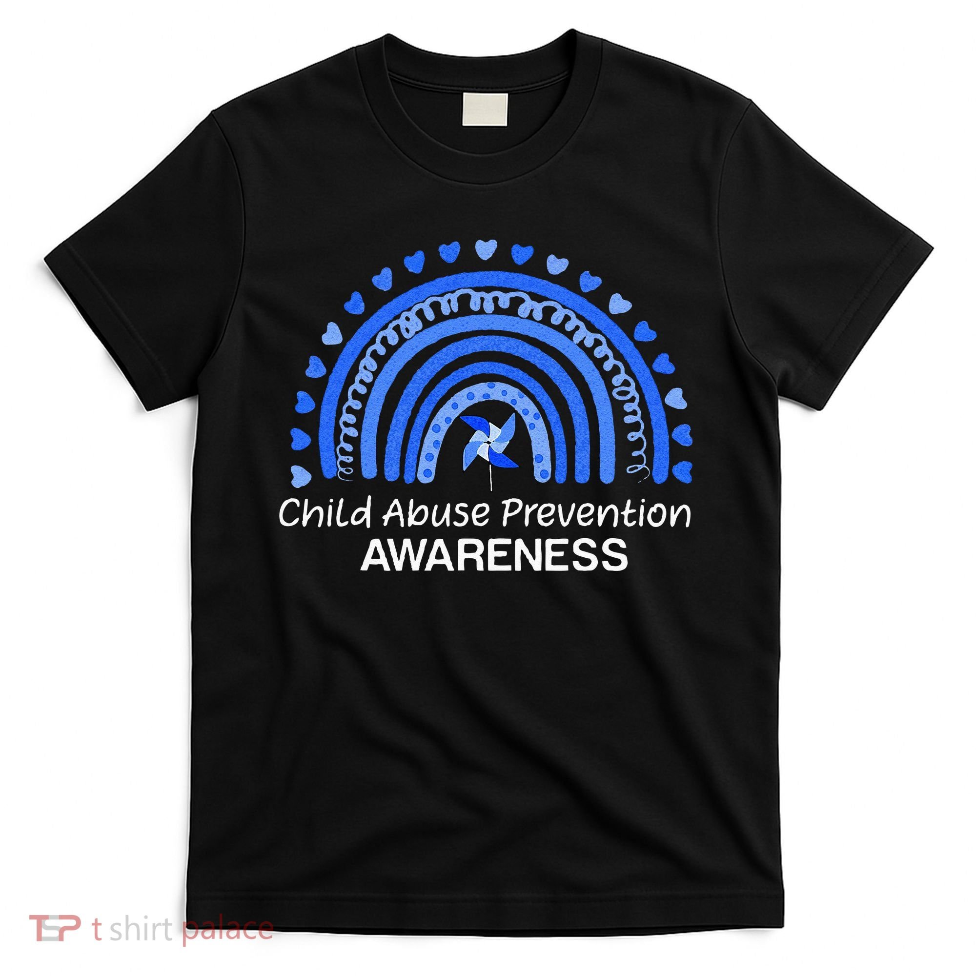 Child Abuse Prevention Awareness Blue Boho Rainbow Pinwheel T-Shirt
