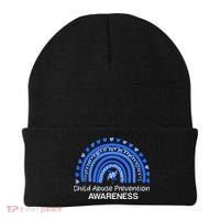 Child Abuse Prevention Awareness Blue Boho Rainbow Pinwheel Beanie thumb 0