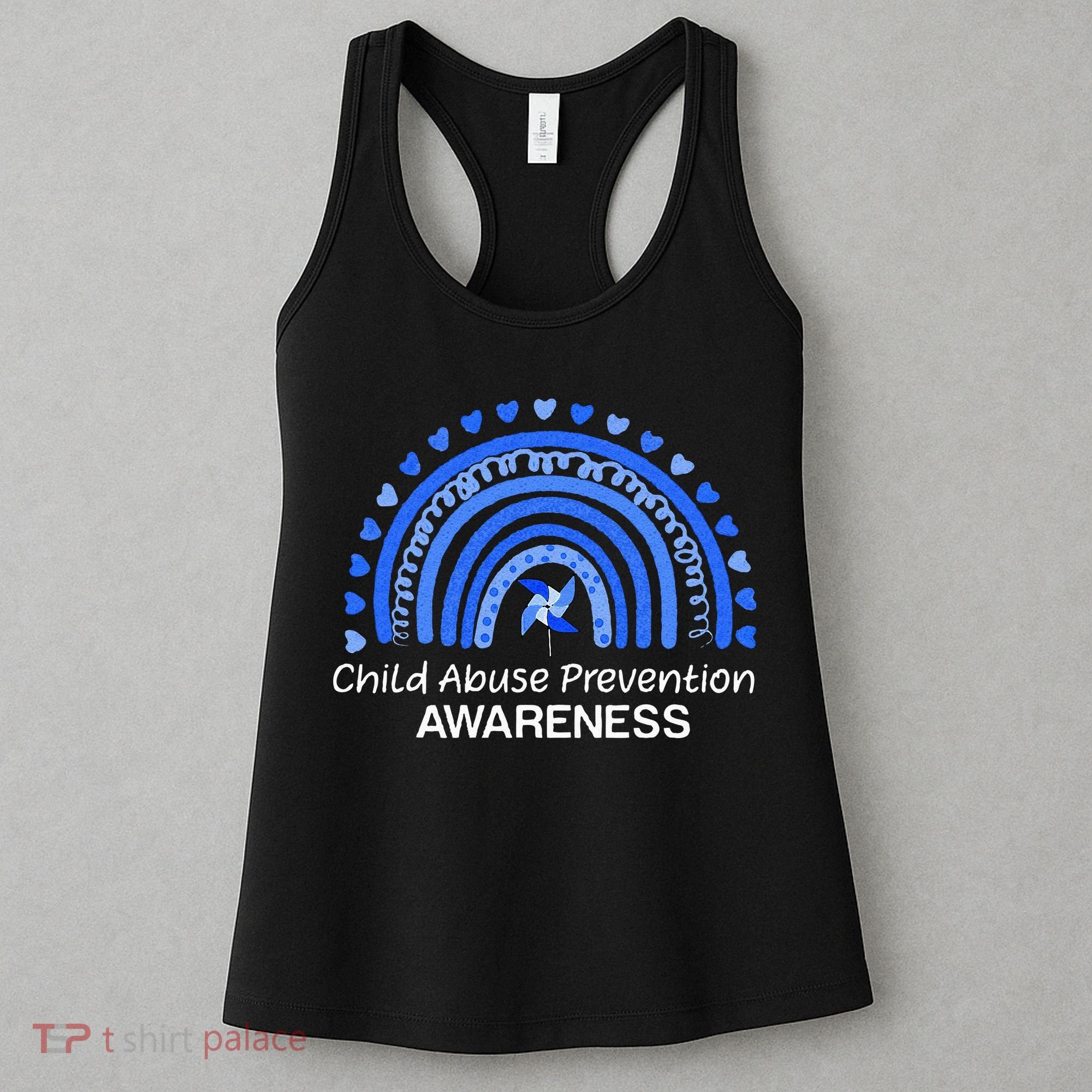 Child Abuse Prevention Awareness Blue Boho Rainbow Pinwheel Women's Tank Top