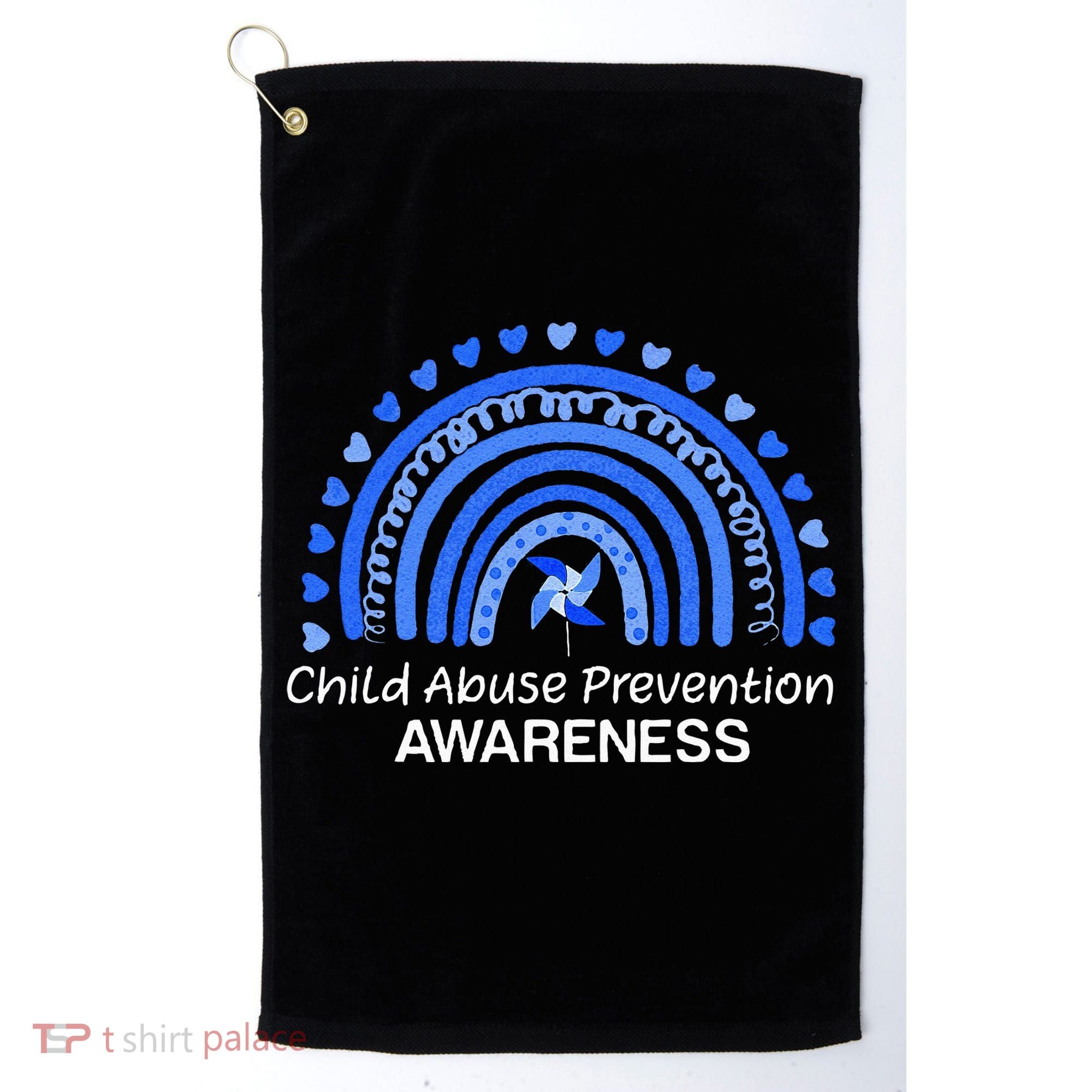 Child Abuse Prevention Awareness Blue Boho Rainbow Pinwheel Golf Towel