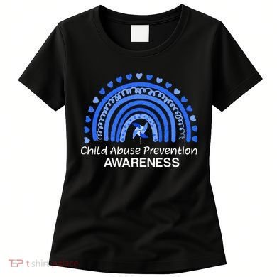 Child Abuse Prevention Awareness Blue Boho Rainbow Pinwheel Women's T-Shirt