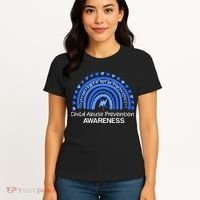 Child Abuse Prevention Awareness Blue Boho Rainbow Pinwheel Women's T-Shirt thumb 4
