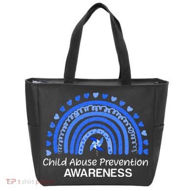 Child Abuse Prevention Awareness Blue Boho Rainbow Pinwheel Tote Bag