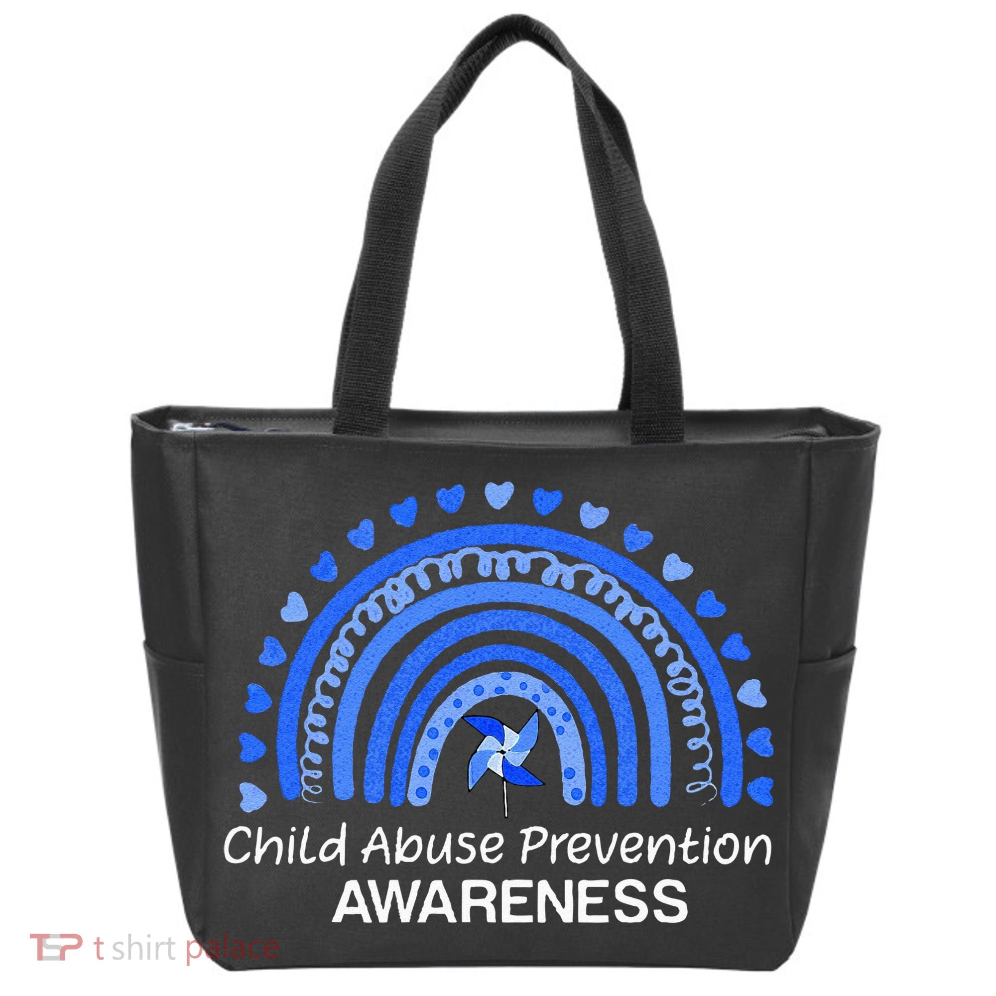 Child Abuse Prevention Awareness Blue Boho Rainbow Pinwheel Tote Bag