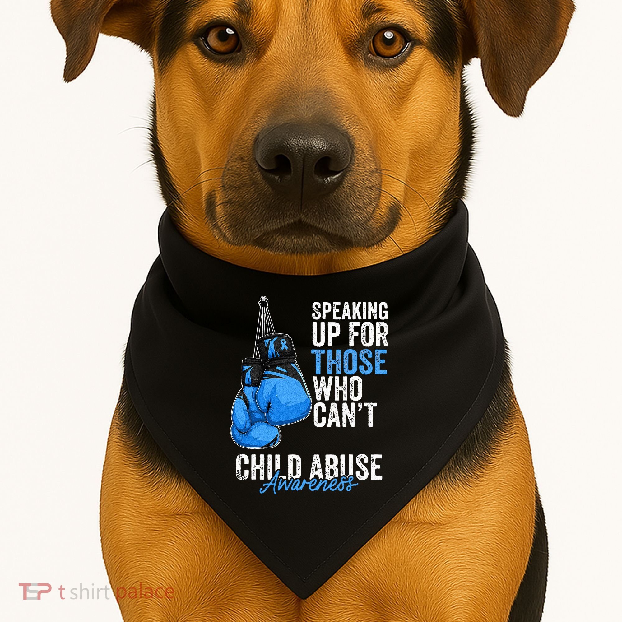 Child Abuse Prevention Awareness Boxing Gloves Blue Ribbon USA-Made Doggie Bandana