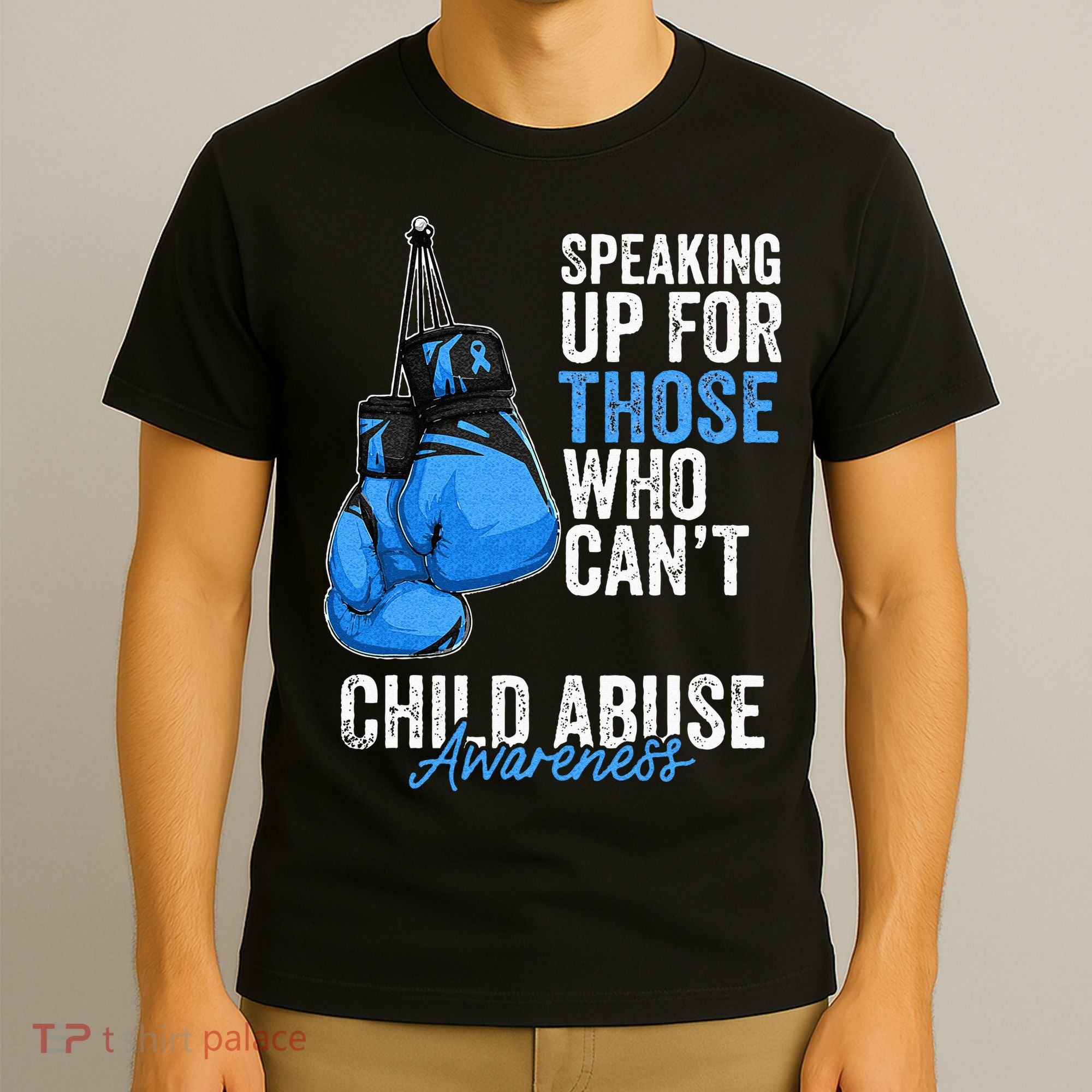 Child Abuse Prevention Awareness Boxing Gloves Blue Ribbon T-Shirt