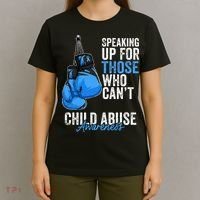 Child Abuse Prevention Awareness Boxing Gloves Blue Ribbon T-Shirt thumb 4