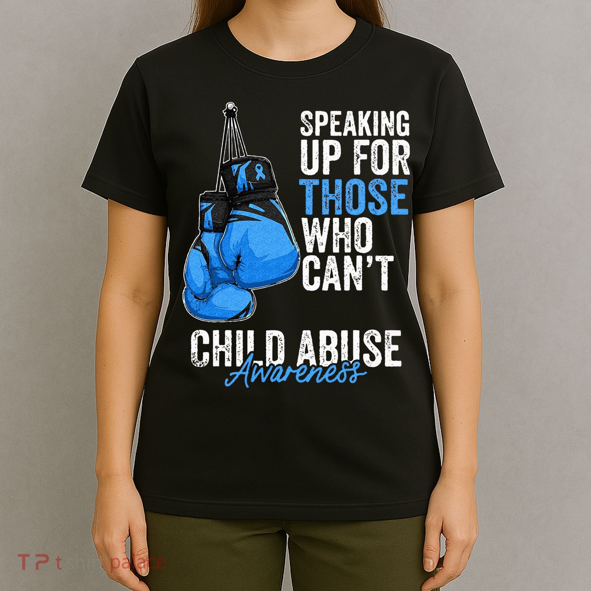 Child Abuse Prevention Awareness Boxing Gloves Blue Ribbon T-Shirt