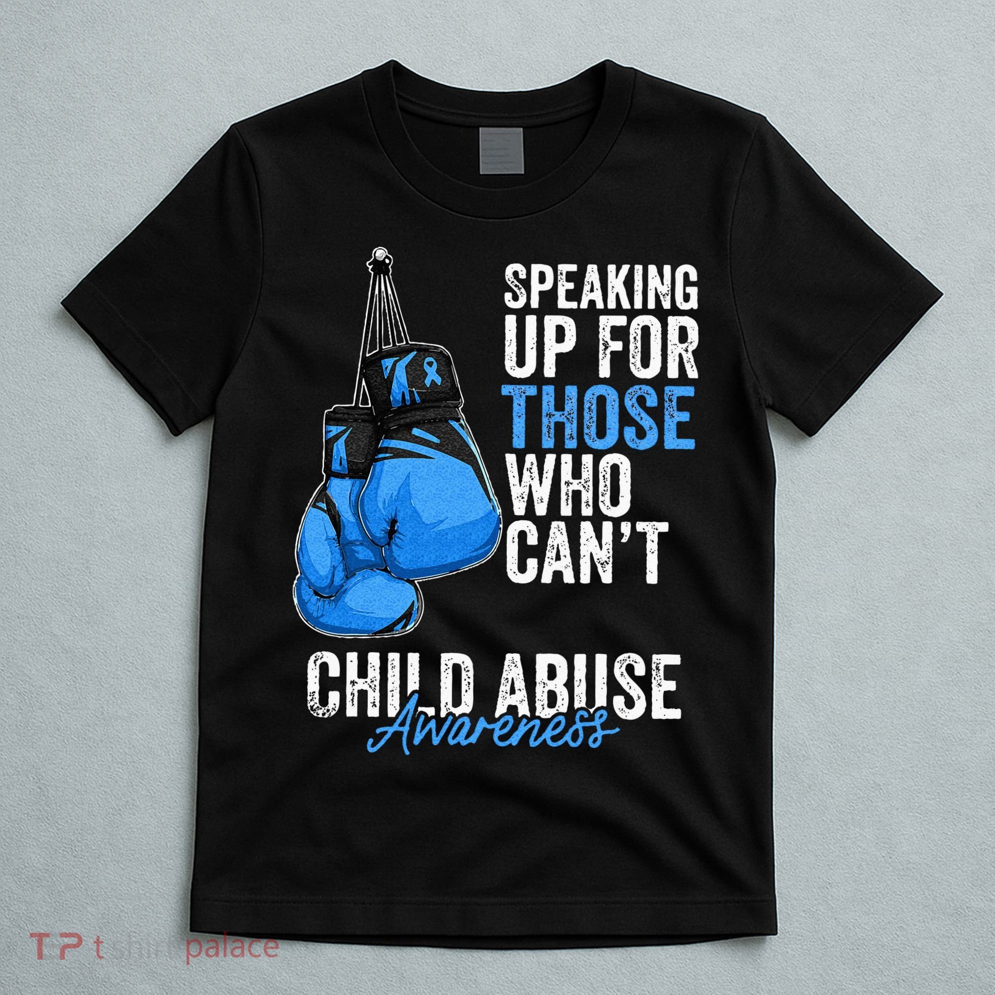 Child Abuse Prevention Awareness Boxing Gloves Blue Ribbon T-Shirt
