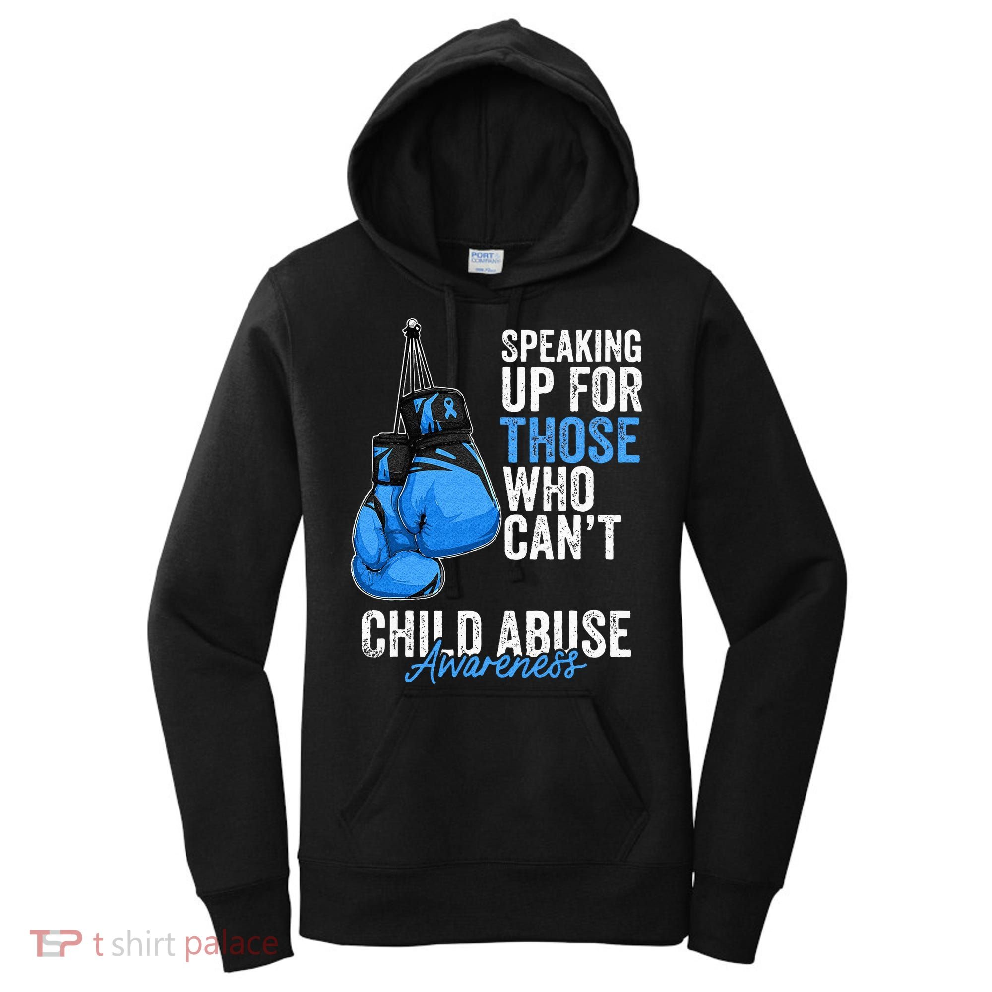 Child Abuse Prevention Awareness Boxing Gloves Blue Ribbon Women's Hoodie
