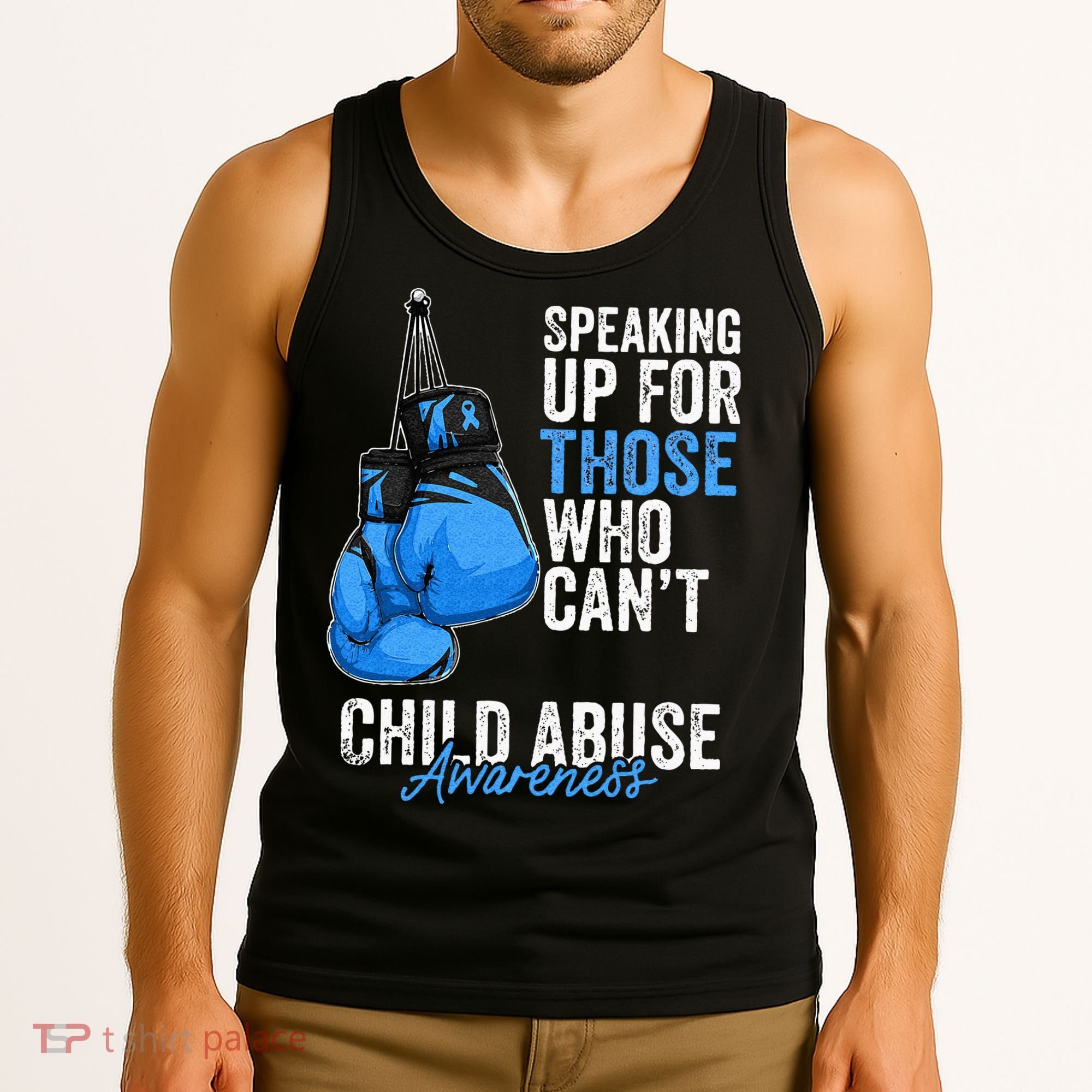 Child Abuse Prevention Awareness Boxing Gloves Blue Ribbon Tank Top