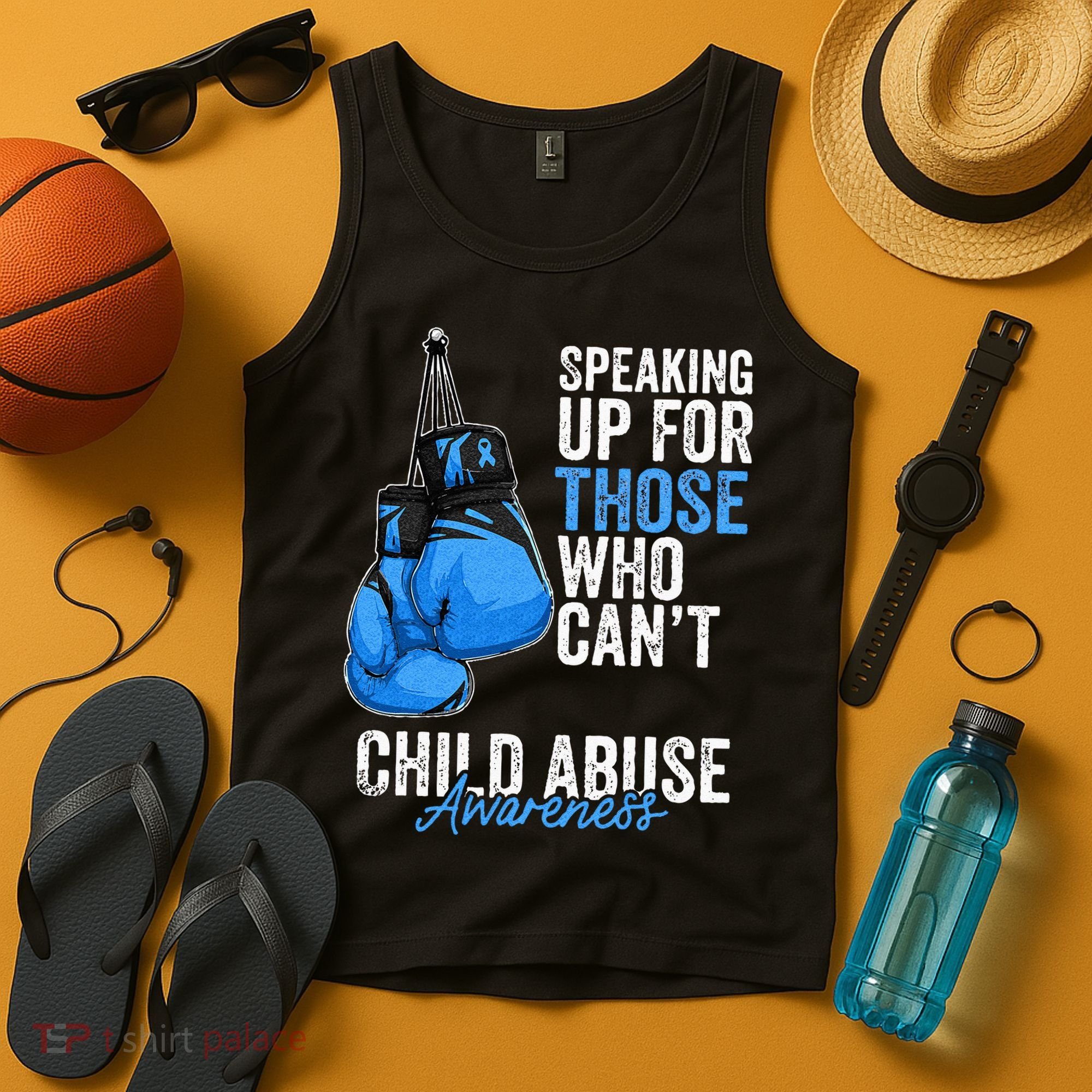 Child Abuse Prevention Awareness Boxing Gloves Blue Ribbon Tank Top