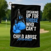 Child Abuse Prevention Awareness Boxing Gloves Blue Ribbon Golf Towel thumb 1