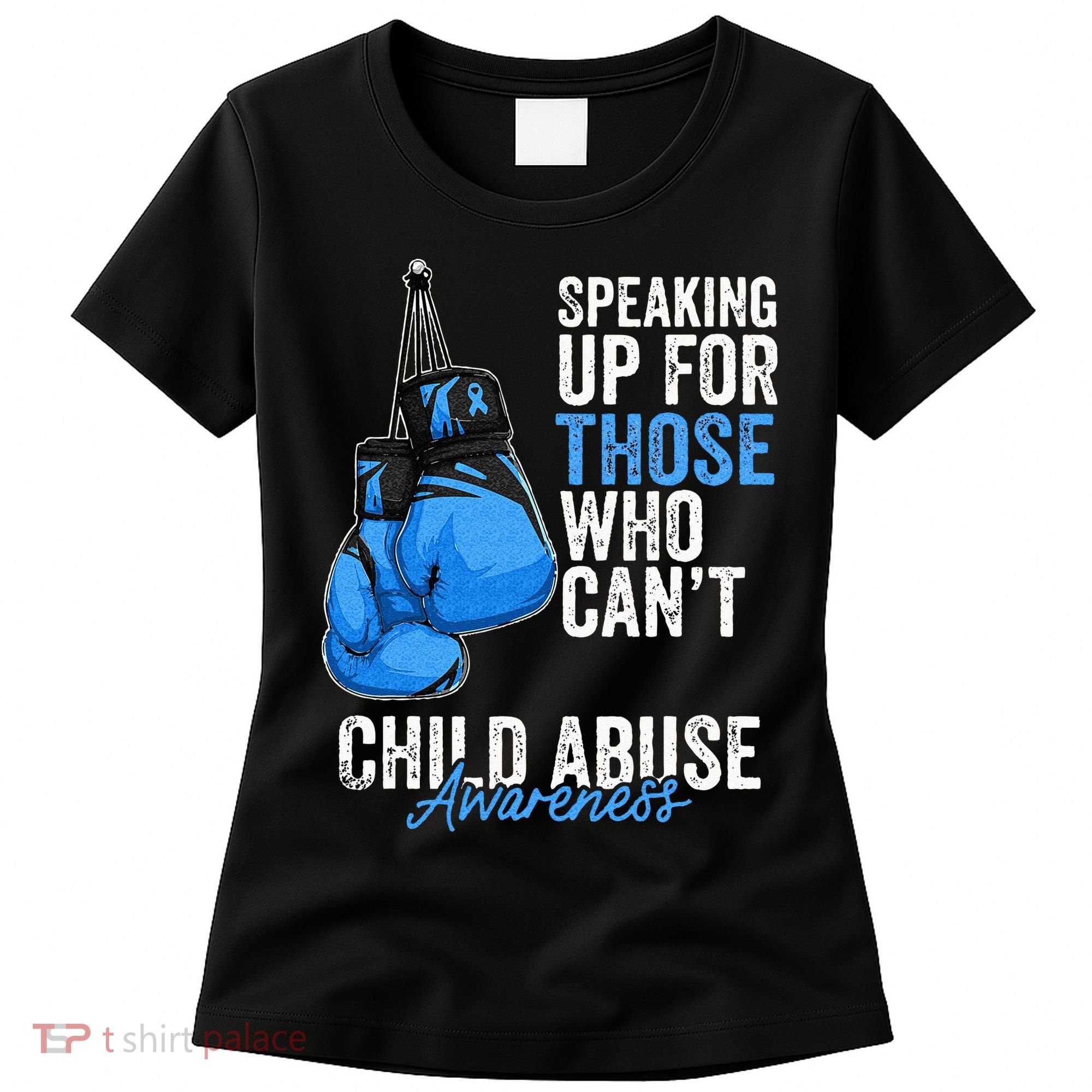 Child Abuse Prevention Awareness Boxing Gloves Blue Ribbon Women's T-Shirt