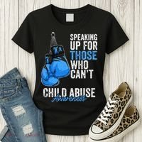 Child Abuse Prevention Awareness Boxing Gloves Blue Ribbon Women's T-Shirt thumb 3