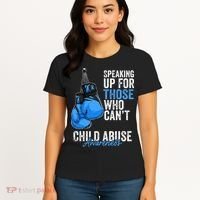 Child Abuse Prevention Awareness Boxing Gloves Blue Ribbon Women's T-Shirt thumb 4