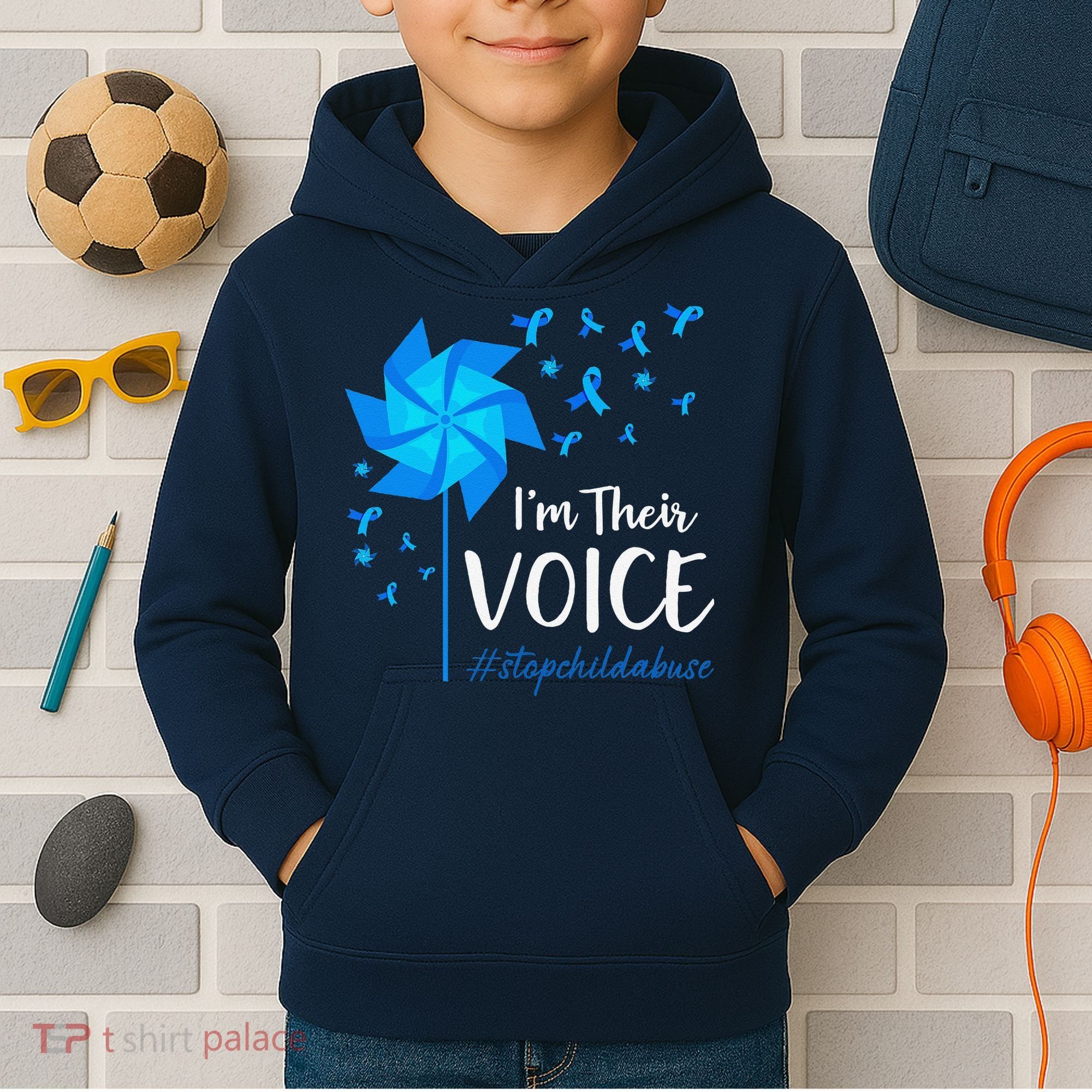 Child Abuse Prevention Awareness IM Their Voice Pinwheel Kids Hoodie