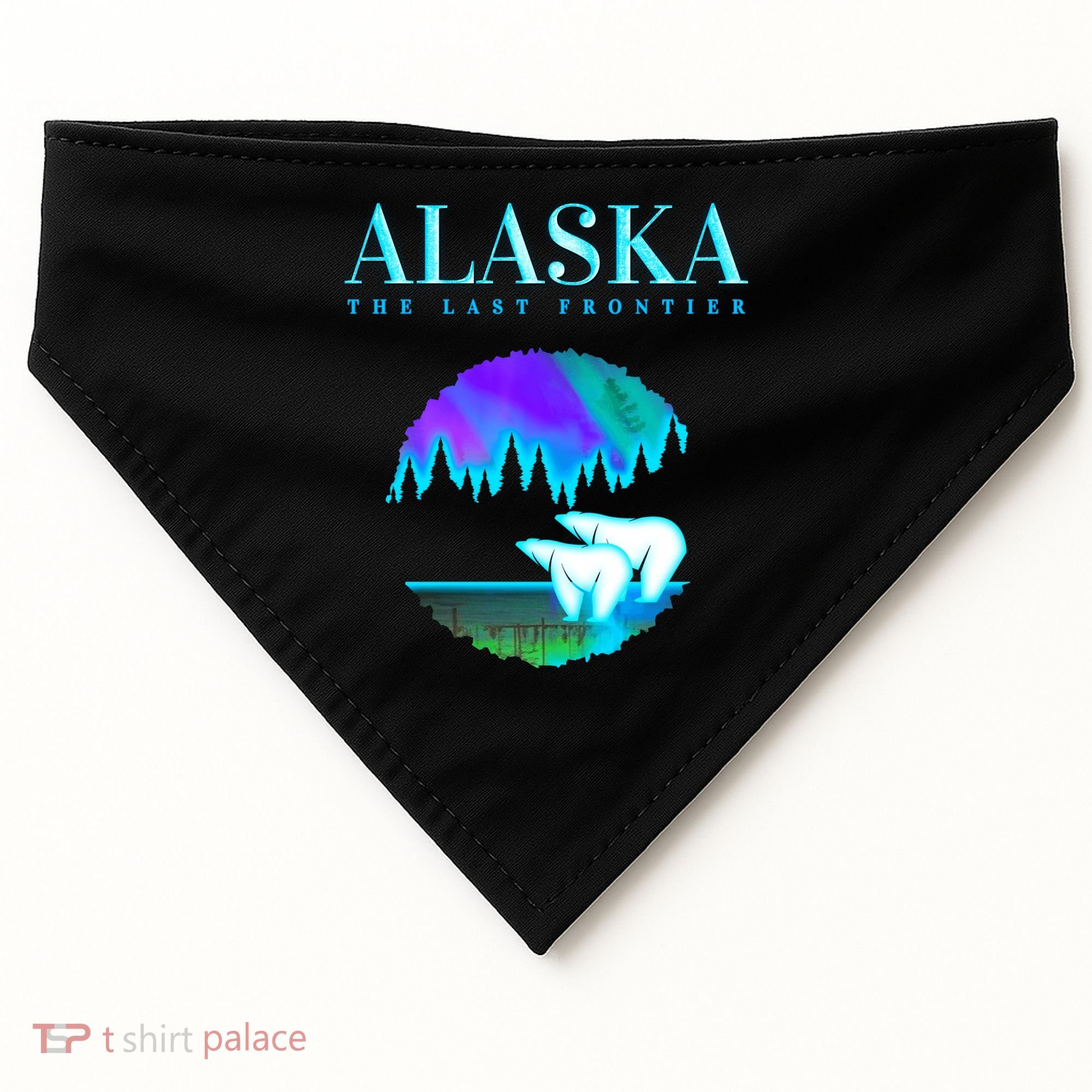 Cool Alaska Pair of Polar Bear with Aurora Snow Scene USA-Made Doggie Bandana