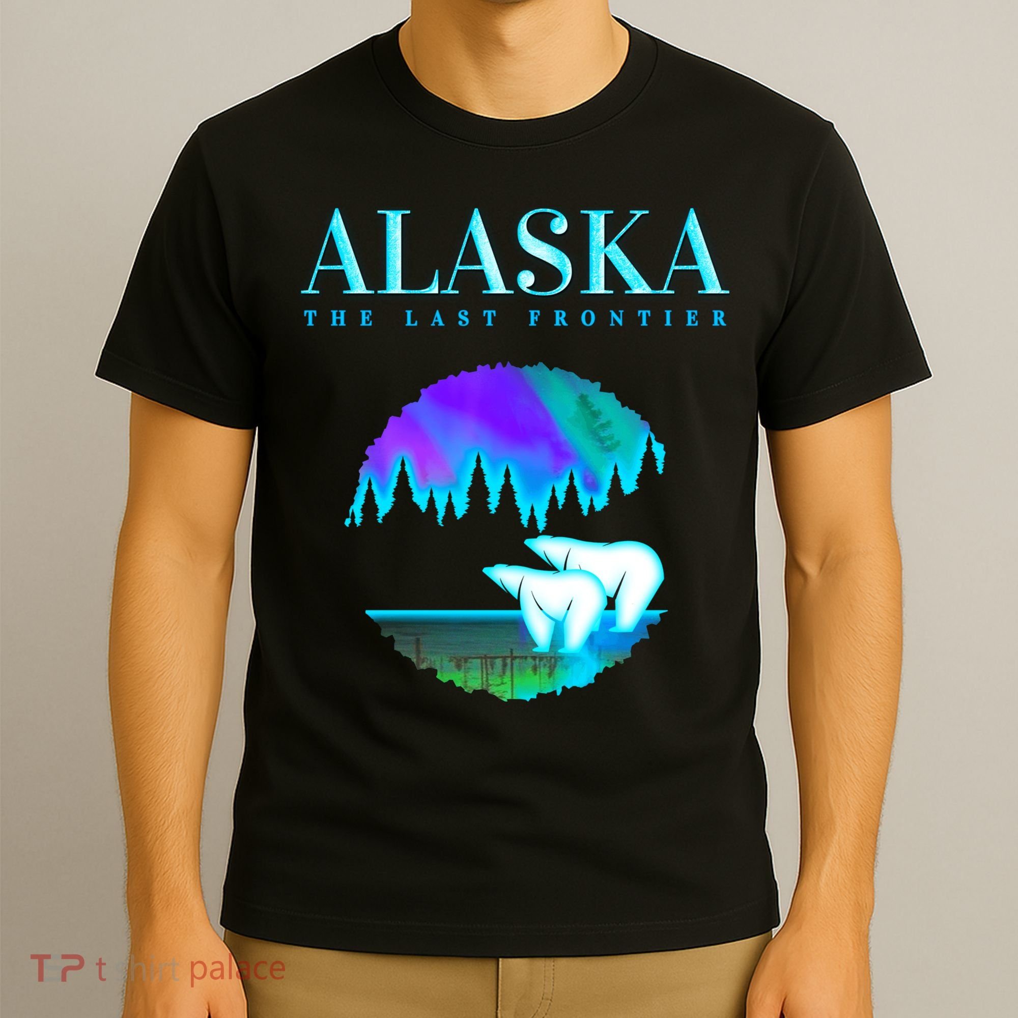 Cool Alaska Pair of Polar Bear with Aurora Snow Scene T-Shirt