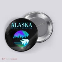 Cool Alaska Pair of Polar Bear with Aurora Snow Scene Button thumb 0