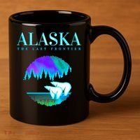 Cool Alaska Pair of Polar Bear with Aurora Snow Scene 11oz C Handle Ceramic Mug thumb 3
