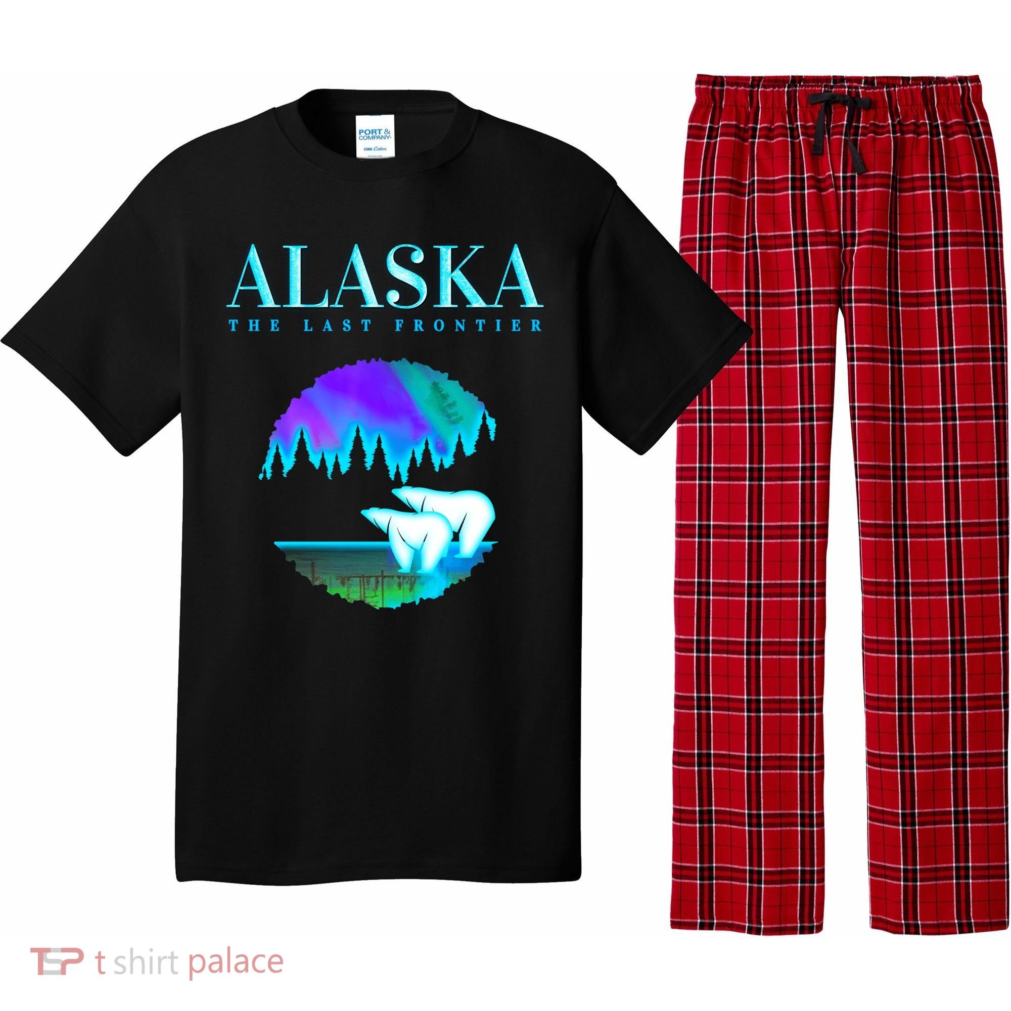 Cool Alaska Pair of Polar Bear with Aurora Snow Scene Pajama Set