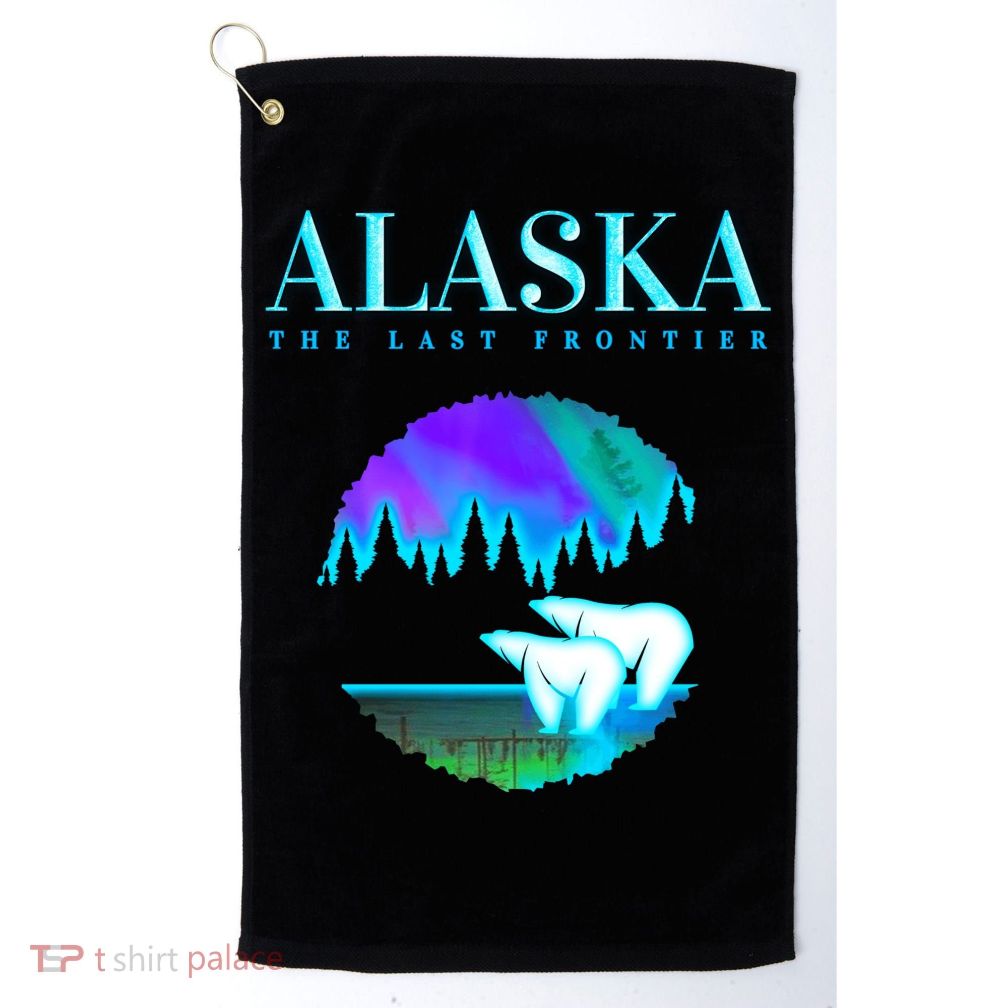 Cool Alaska Pair of Polar Bear with Aurora Snow Scene Golf Towel