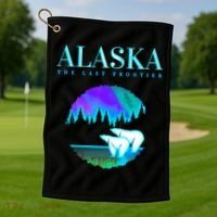 Cool Alaska Pair of Polar Bear with Aurora Snow Scene Golf Towel thumb 1