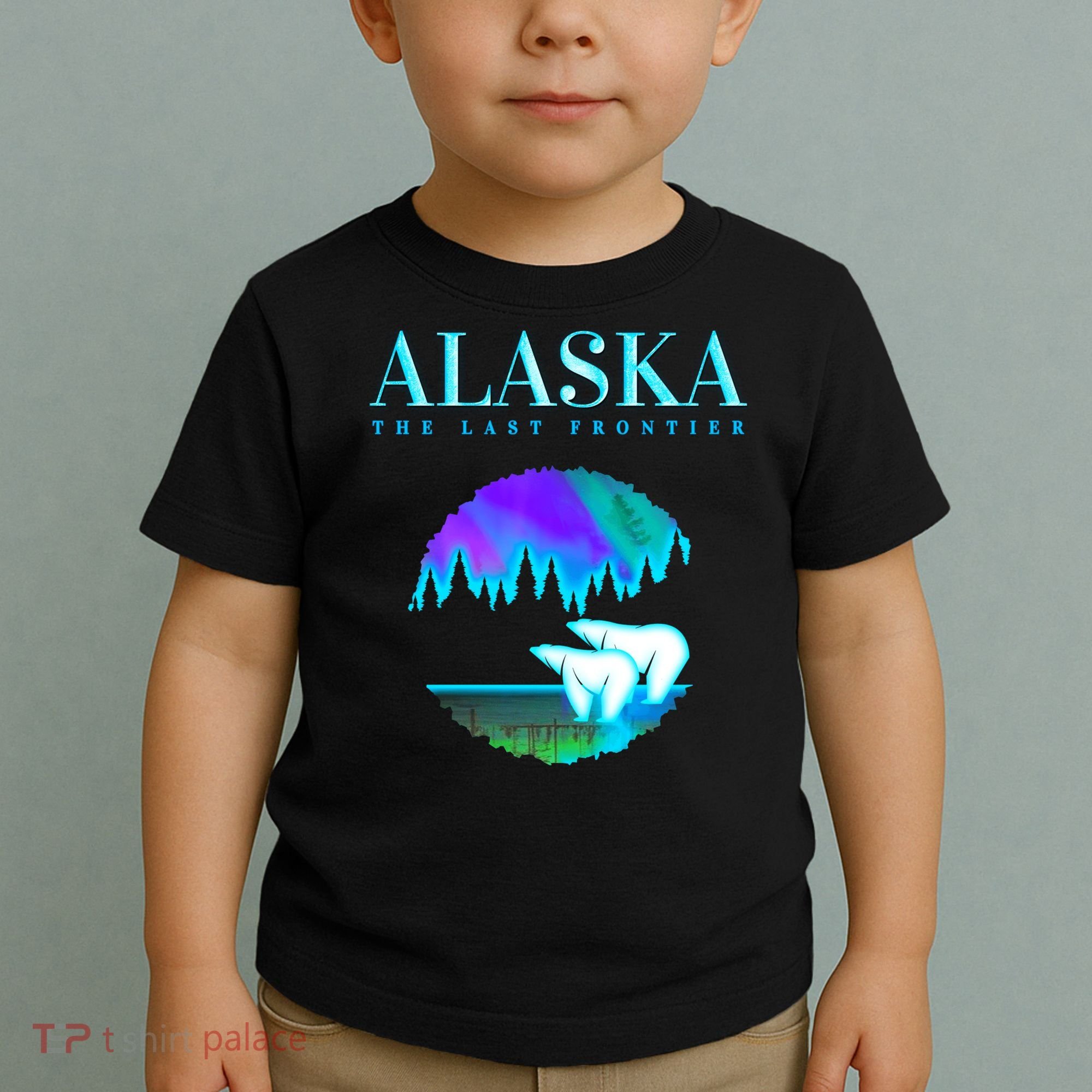 Cool Alaska Pair of Polar Bear with Aurora Snow Scene Toddler T-Shirt