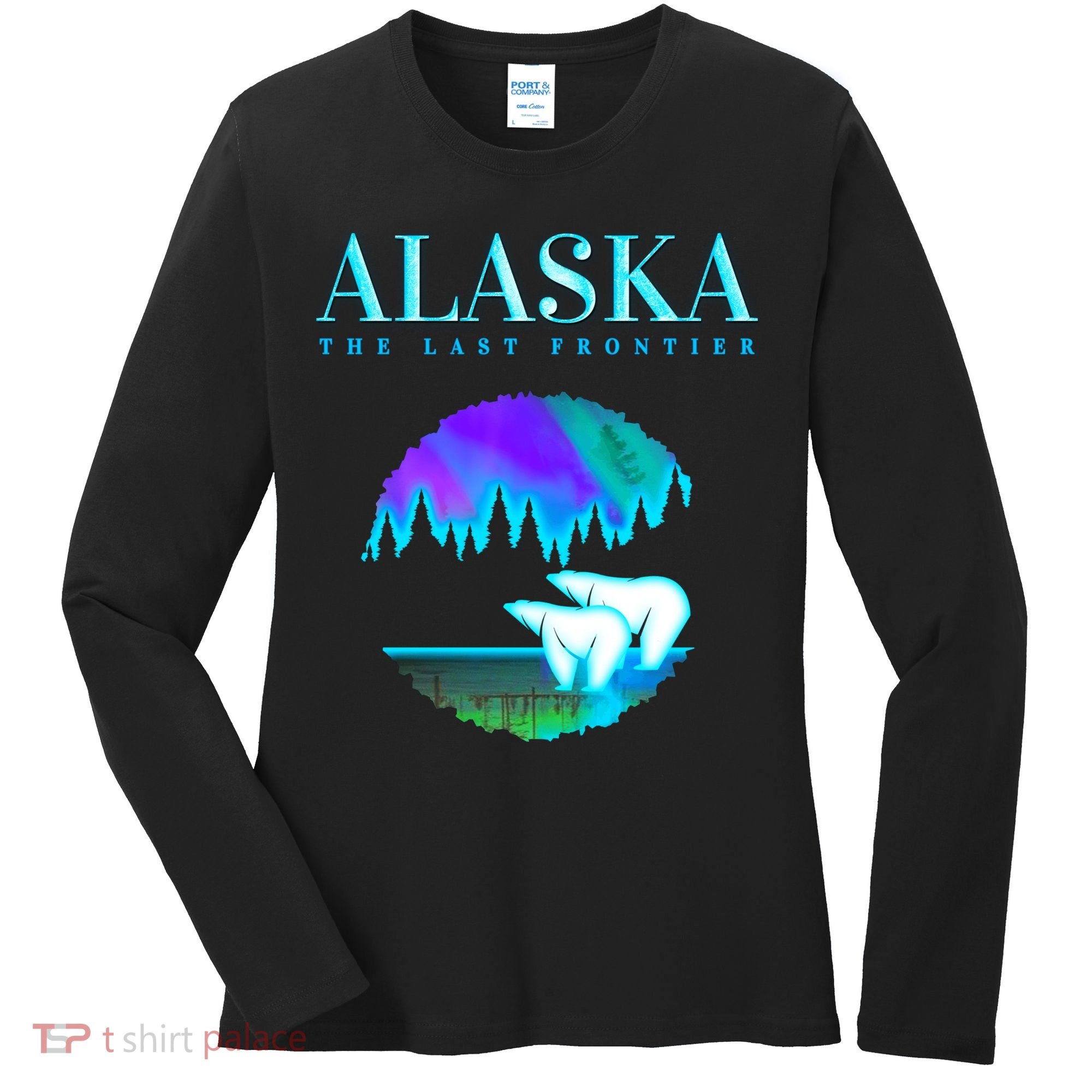 Cool Alaska Pair of Polar Bear with Aurora Snow Scene Women's Long Sleeve Shirt