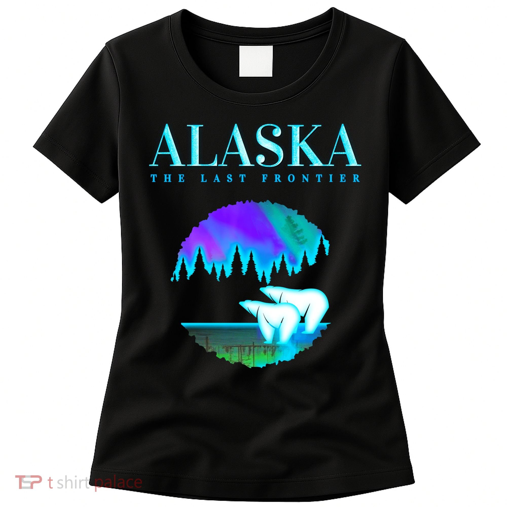 Cool Alaska Pair of Polar Bear with Aurora Snow Scene Women's T-Shirt